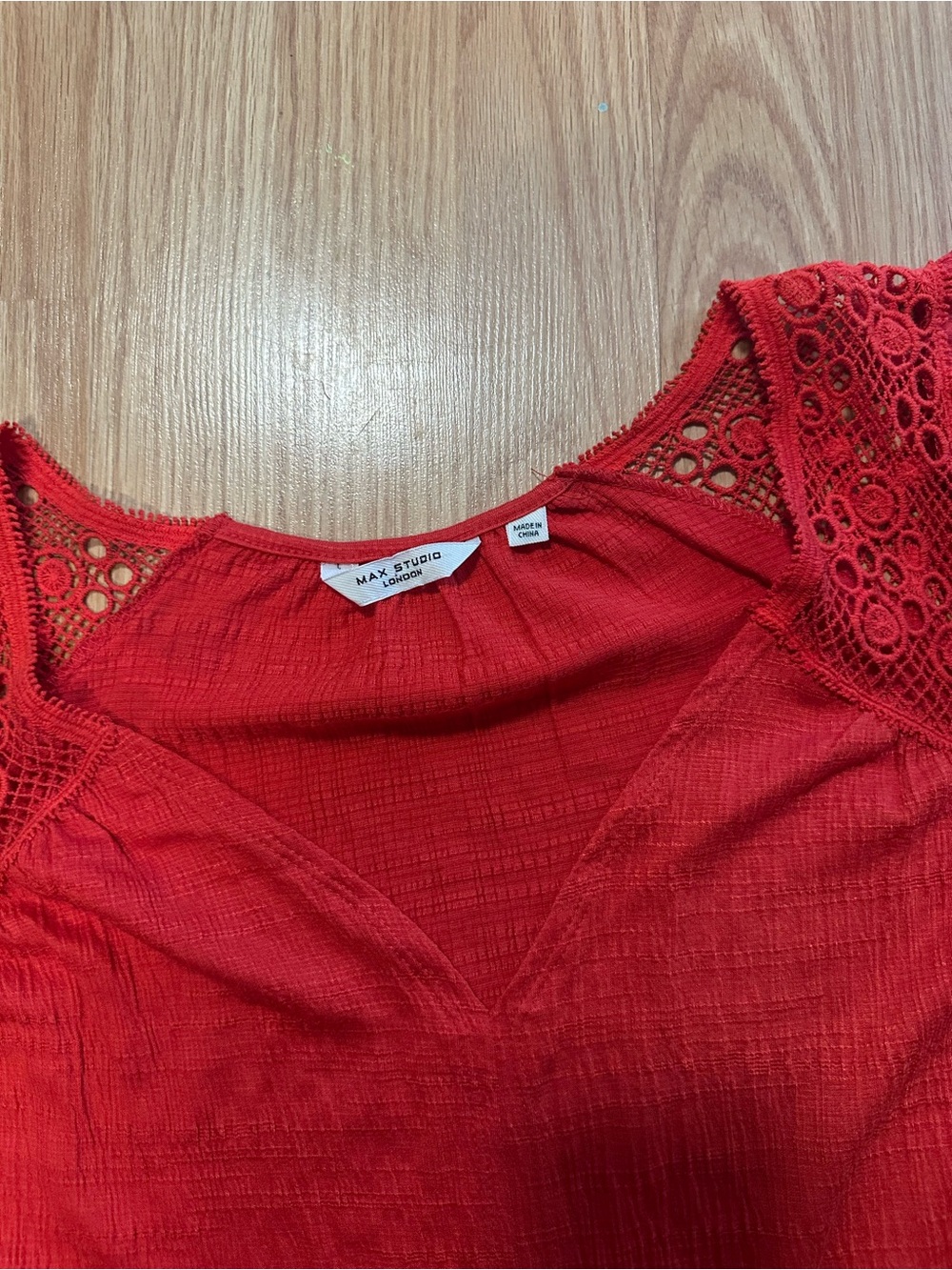 XL Orange flowy boho Eyelit short sleeve shirt casual relaxed - Picture 2 of 9